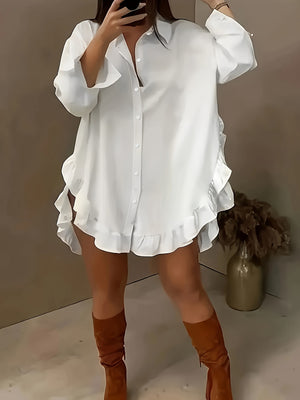 Loose Fit Ruffle Hem Shirt