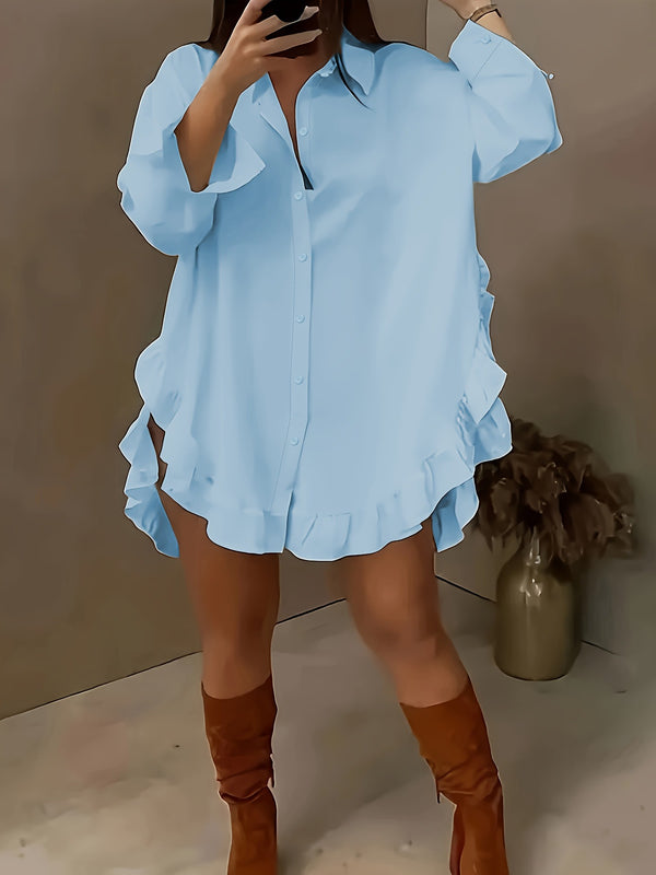 Loose Fit Ruffle Hem Shirt