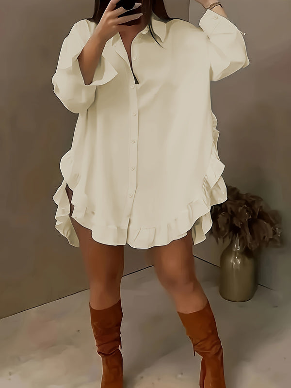 Loose Fit Ruffle Hem Shirt