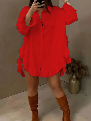 Loose Fit Ruffle Hem Shirt