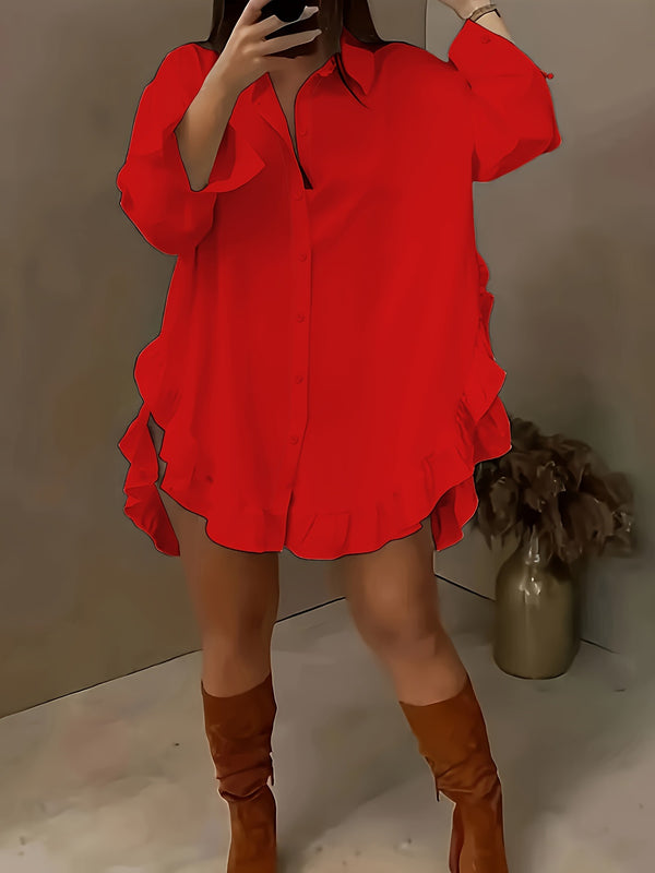 Loose Fit Ruffle Hem Shirt