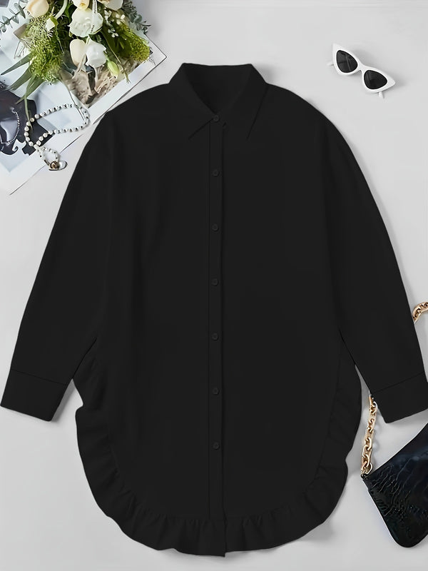 Loose Fit Ruffle Hem Shirt