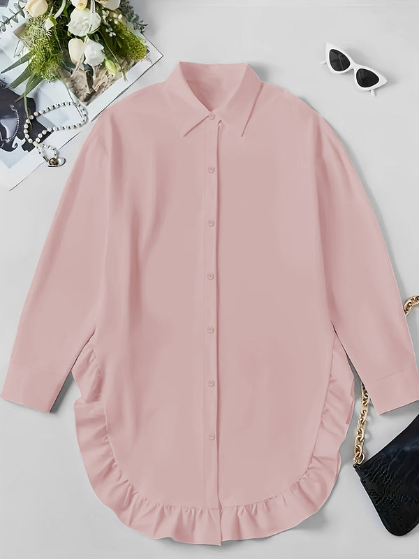 Loose Fit Ruffle Hem Shirt