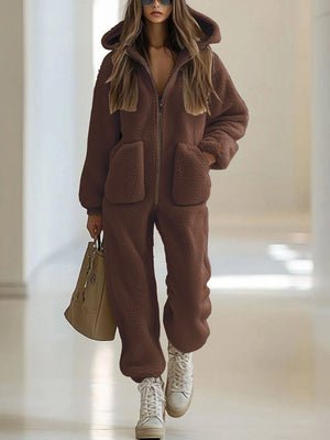 Loose Straight-Leg Fleece Jumpsuit