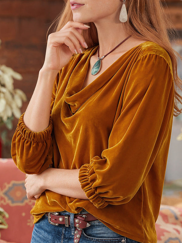 Luxury Solid-Color Velvet Long-Sleeve Top