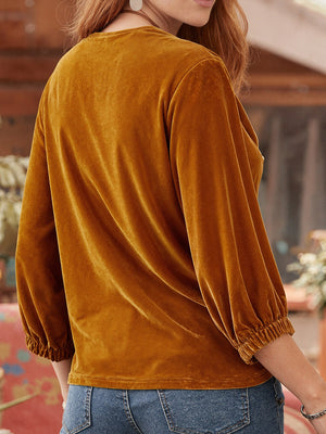 Luxury Solid-Color Velvet Long-Sleeve Top