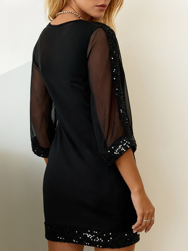 Mesh Sequin Slim-Fit Mini Dress