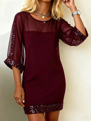 Mesh Sequin Slim-Fit Mini Dress
