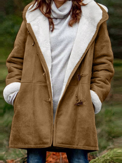 Mid-Length Suede Fleece Hoodie Coat