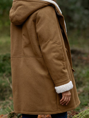 Mid-Length Suede Fleece Hoodie Coat