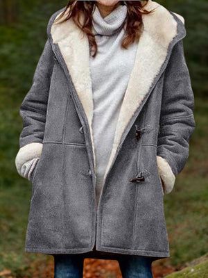 Mid-Length Suede Fleece Hoodie Coat