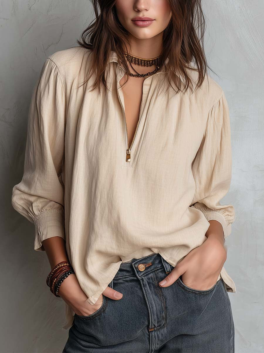 Minimal Zip-Neck Casual Top