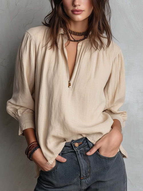 Minimal Zip-Neck Casual Top
