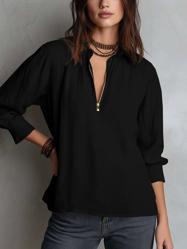 Minimal Zip-Neck Casual Top