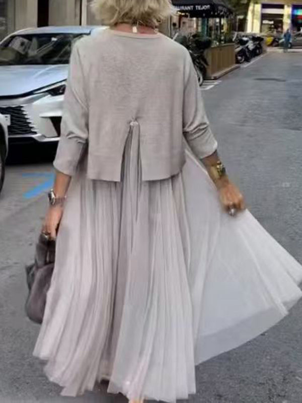 Minimalist Crew Neck Top & Mesh Maxi Dress Set