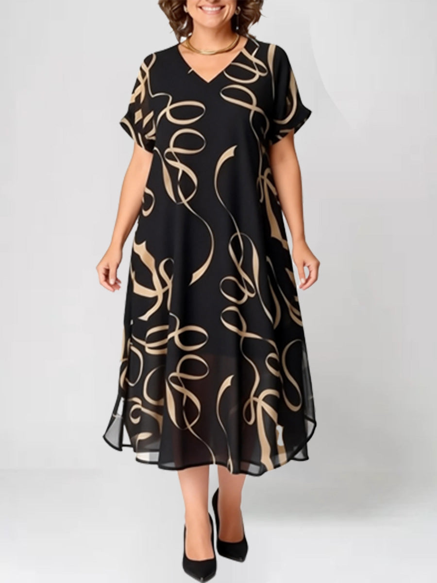 Minimalist V-Neck Black Chiffon Dress