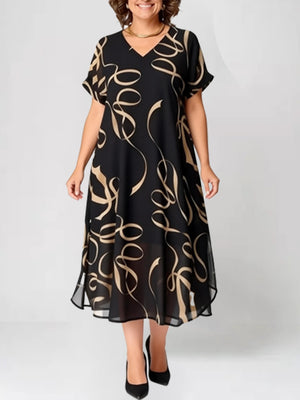 Minimalist V-Neck Black Chiffon Dress