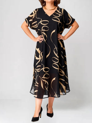 Minimalist V-Neck Black Chiffon Dress