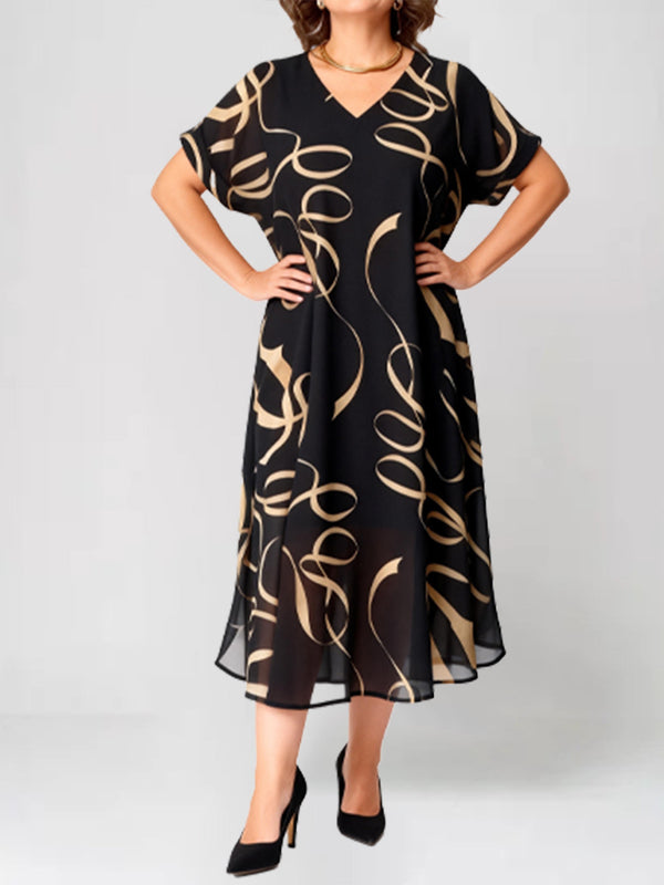 Minimalist V-Neck Black Chiffon Dress