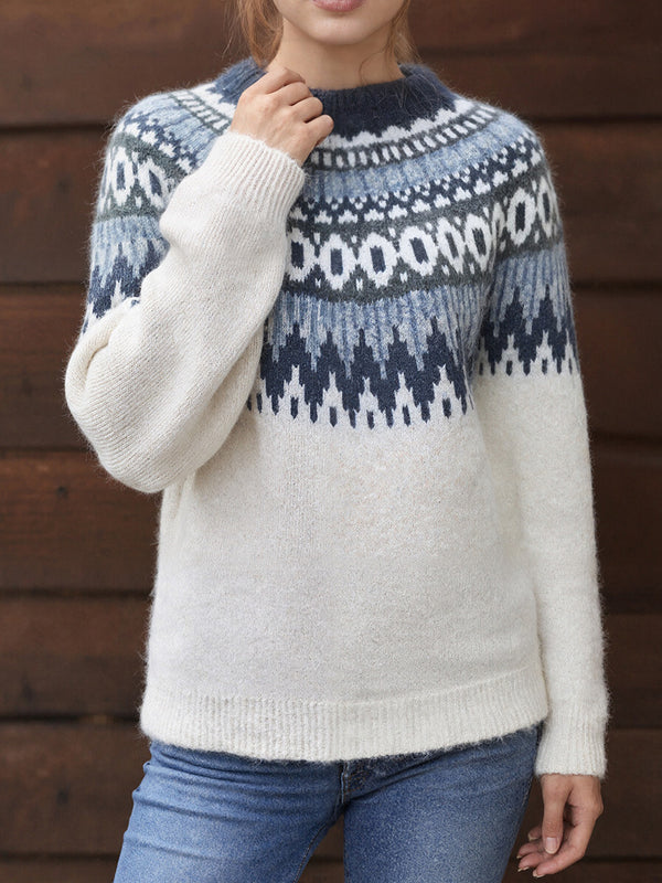 Modern Contrast Color-Block Long-Sleeve Knit Sweater