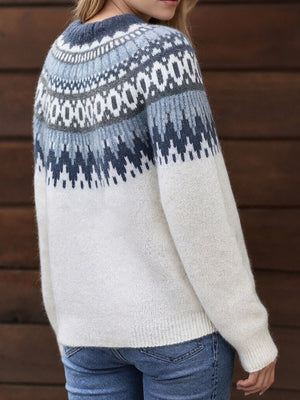 Modern Contrast Color-Block Long-Sleeve Knit Sweater