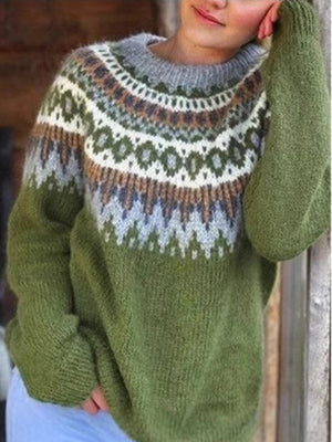 Modern Contrast Color-Block Long-Sleeve Knit Sweater