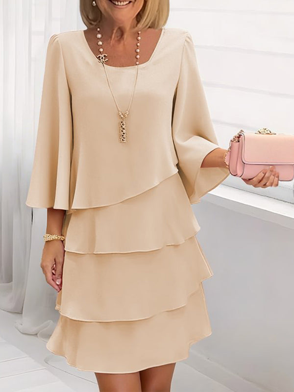 Elegant Tiered 3/4 Sleeve Dress
