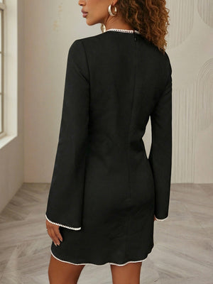 Pearl-Embellished Long Sleeve Mini Dress