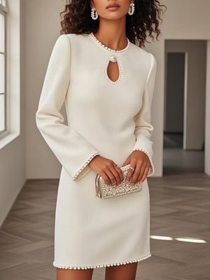 Pearl-Embellished Long Sleeve Mini Dress