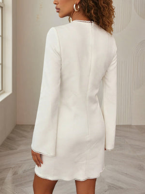 Pearl-Embellished Long Sleeve Mini Dress