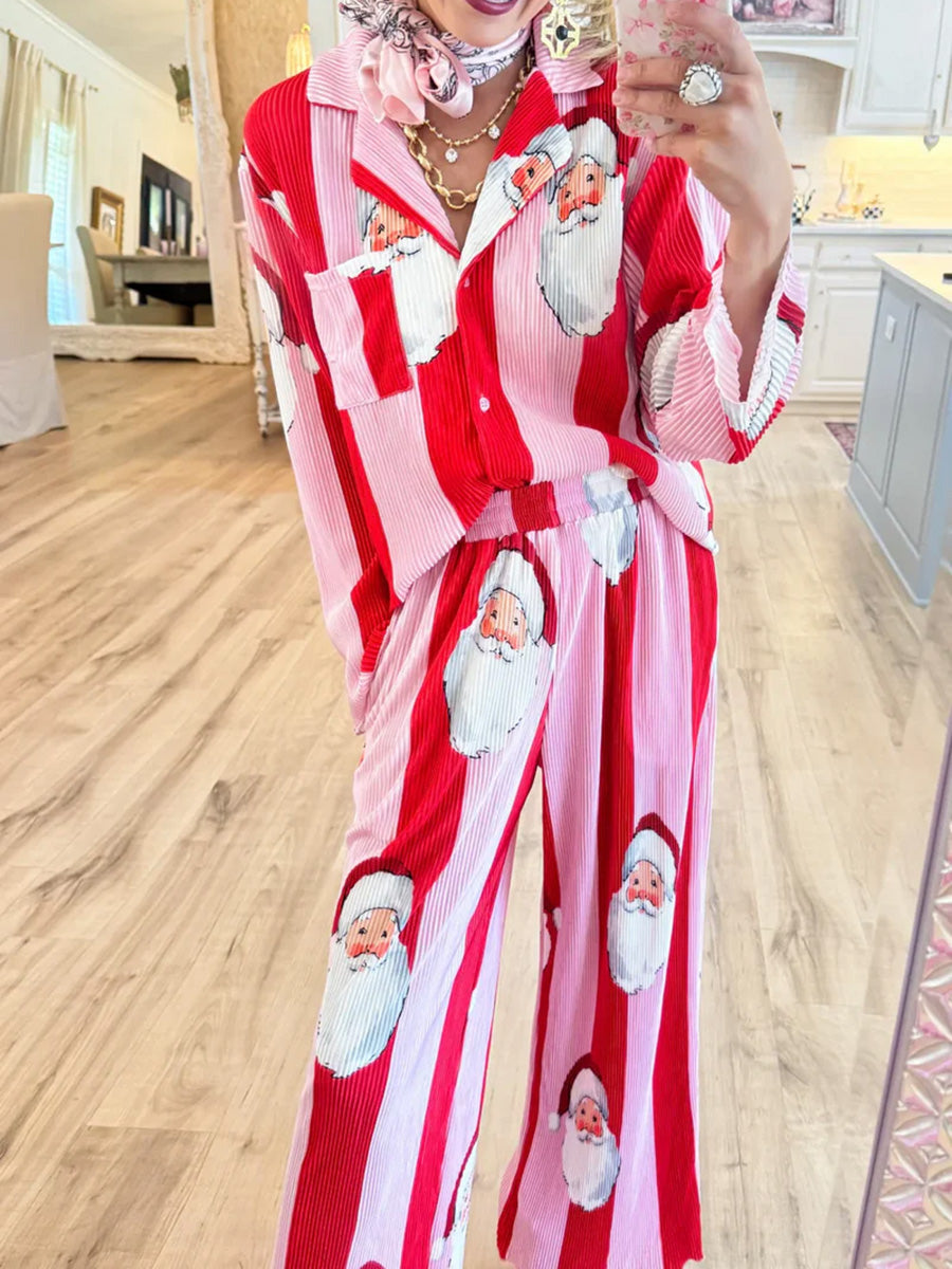 Pink and Red Santa Ribbed Set