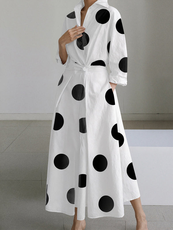 Polished Long-Sleeve Printed V-Neck Dress