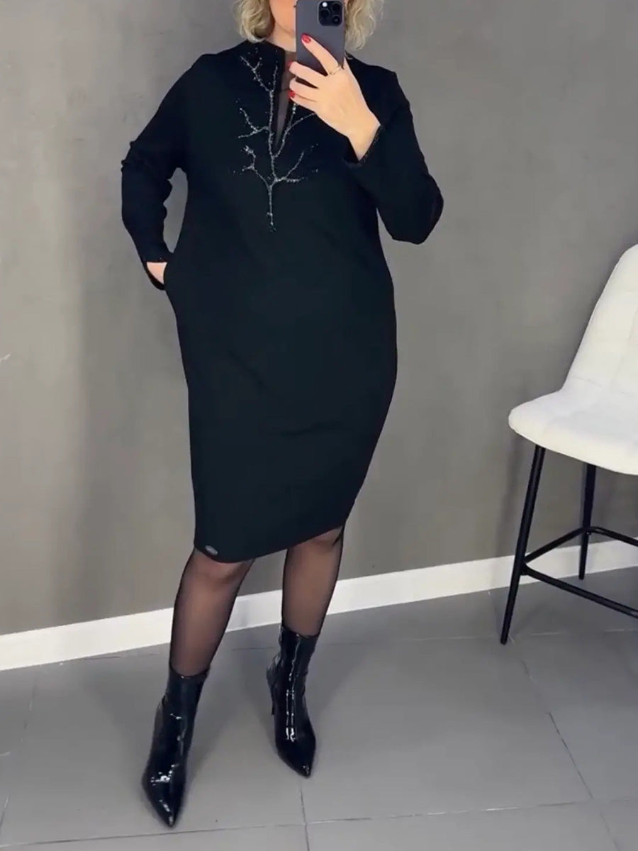 Premium Printed Cuff & Collar Pocket Midi Dress