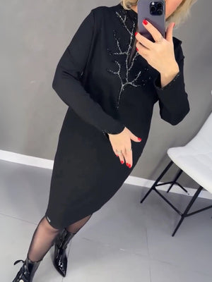 Premium Printed Cuff & Collar Pocket Midi Dress