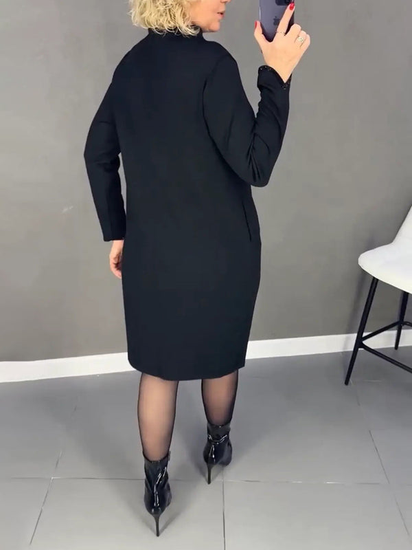 Premium Printed Cuff & Collar Pocket Midi Dress