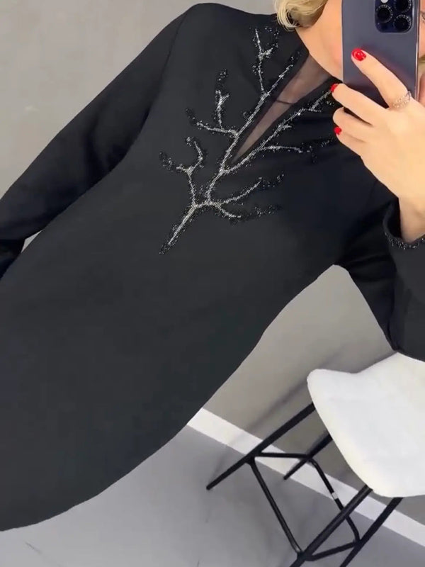 Premium Printed Cuff & Collar Pocket Midi Dress