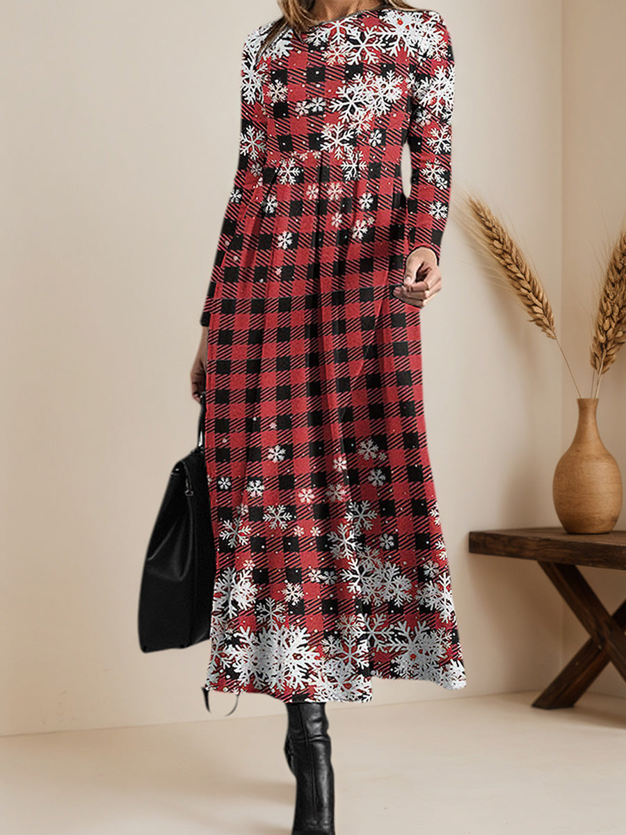 Printed Long-Sleeve Fitted Dress