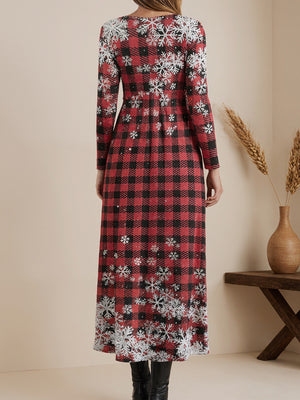 Printed Long-Sleeve Fitted Dress