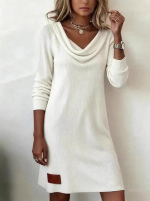 Puff Collar Slim-Fit Long-Sleeve Casual Dress
