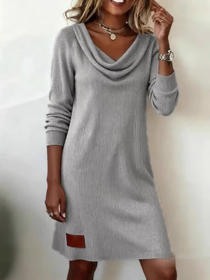 Puff Collar Slim-Fit Long-Sleeve Casual Dress