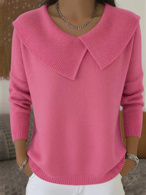 Refined Collar Long Sleeve Knit Top