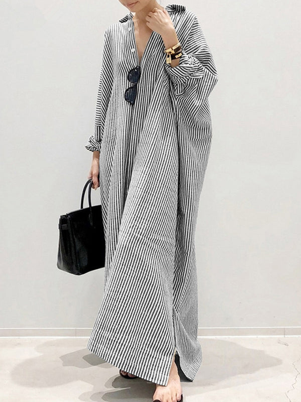 Relaxed Fit Striped Shirt Maxi Dress