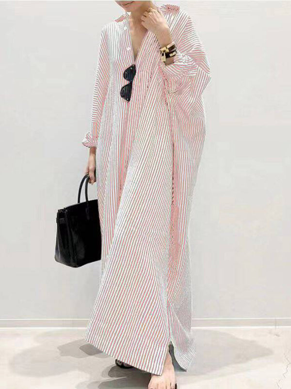 Relaxed Fit Striped Shirt Maxi Dress