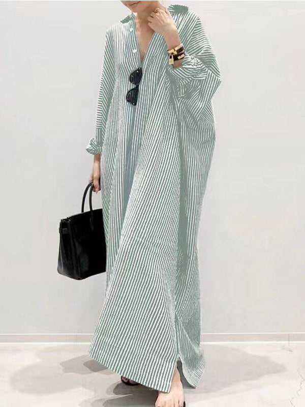 Relaxed Fit Striped Shirt Maxi Dress