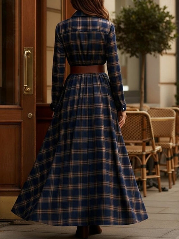 Retro Plaid Elegant Maxi Dress