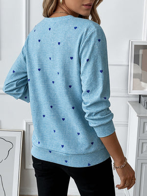 Romantic Heart Pattern Zip-Up Top