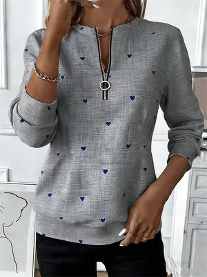Romantic Heart Pattern Zip-Up Top