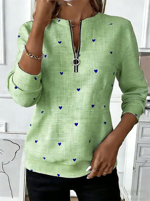 Romantic Heart Pattern Zip-Up Top