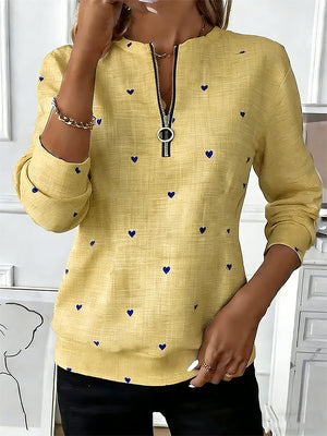 Romantic Heart Pattern Zip-Up Top