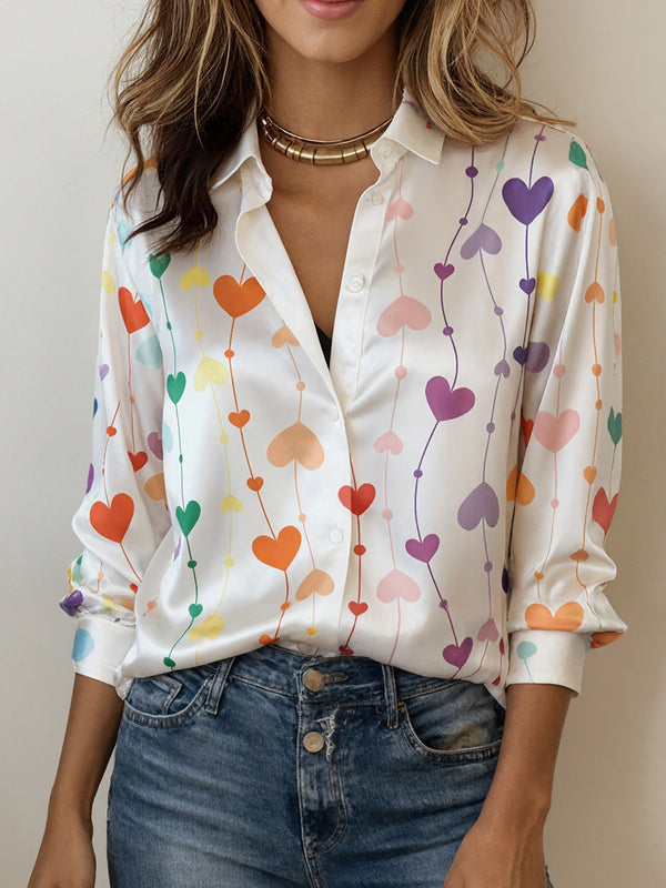 Romantic Heart Print Long-Sleeve Blouse